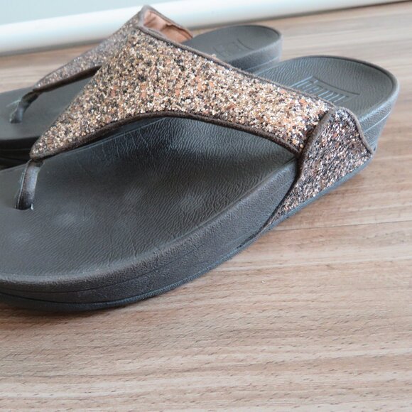 FITFLOP Lulu Chocolate Metallic Glitter Flip Flop Thong Sandals - Size US 7 - Picture 3 of 16